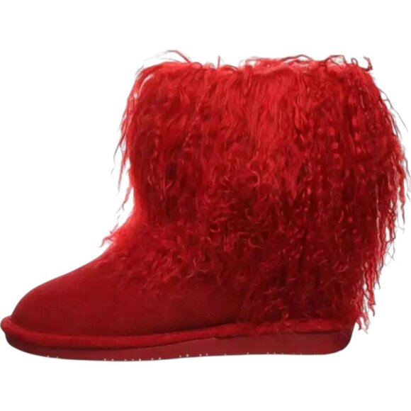 Bearpaw Boo Red Shearling Wool Line Curly Lamb Fur Mongolian Sherpa Boots 6 - Picture 3 of 5